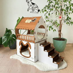 Rabbit house, wooden rabbit house, rabbit bed, rabbit castle, wooden cat house, cat house, cat furniture, cat bed, qpr