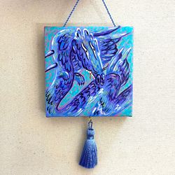Original Painting on Canvas. Blue Dragon Art. Gift with Dragon. Hand Painting