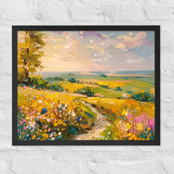 Spring Print, Flower Field Landscape Printable Art, Flower Meadow Oil Painting, Optimistic Painting decor, Summer Prints