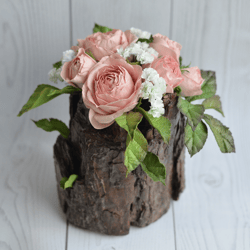 Spray roses in wood vase, Tabletop Decor, English rose, Real touch flower, Easter decor, Faux gypsophila