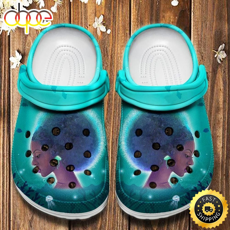 Afro Puffs Beach Crocs Clog Birthday Gift For Women Girl.jpg