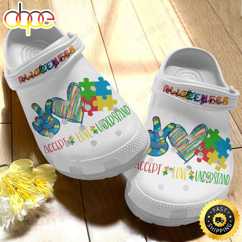 Autism Awareness Day Accept Understand Love Puzzle Pieces Crocs Crocband Clog Shoes.jpg