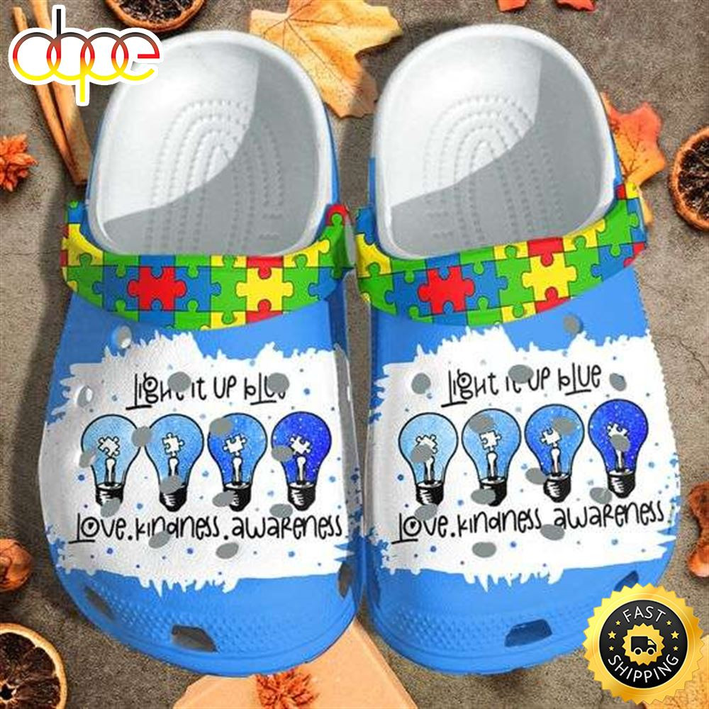 Autism Awareness Day Light It Up Blue Autism Puzzle Pieces Crocs Crocband Clog Shoes.jpg