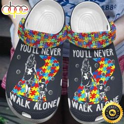 autism awareness day mom and son youll never walk alone autism puzzle pieces crocs crocband clog shoes