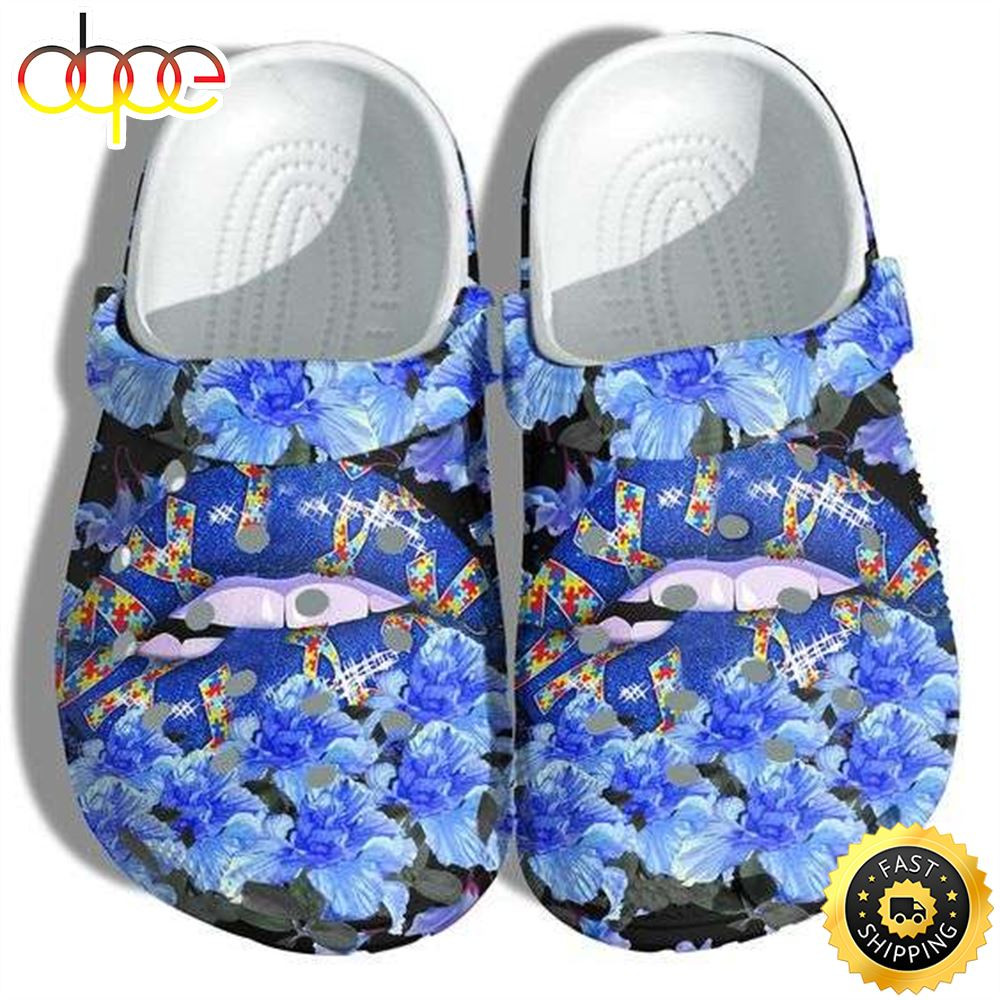 Autism Awareness Day Sexy Blue Lips Ribbon Puzzle Pieces Crocs Crocband Clog Shoes.jpg