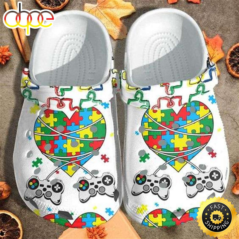 Autism Awareness Day Video Game Controller Autism Puzzle Pieces Crocs Crocband Clog Shoes.jpg