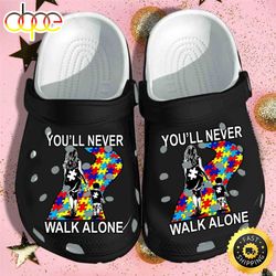 autism awareness youll never walk alone mother and son colorful crocs clog shoes