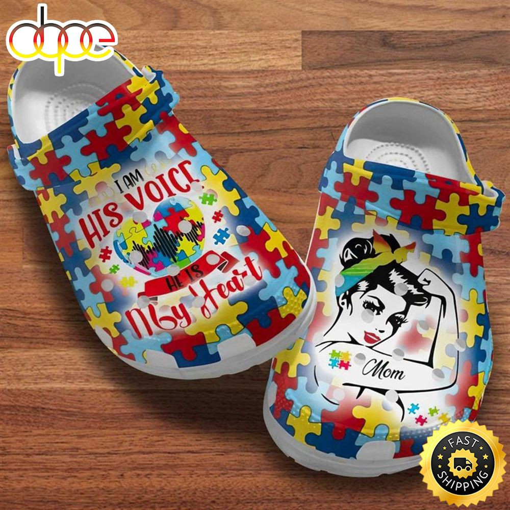 Autism Mom Heart I Am His Voice Mother's Day Summer For Autism Mom Crocs Clog Shoes.jpg