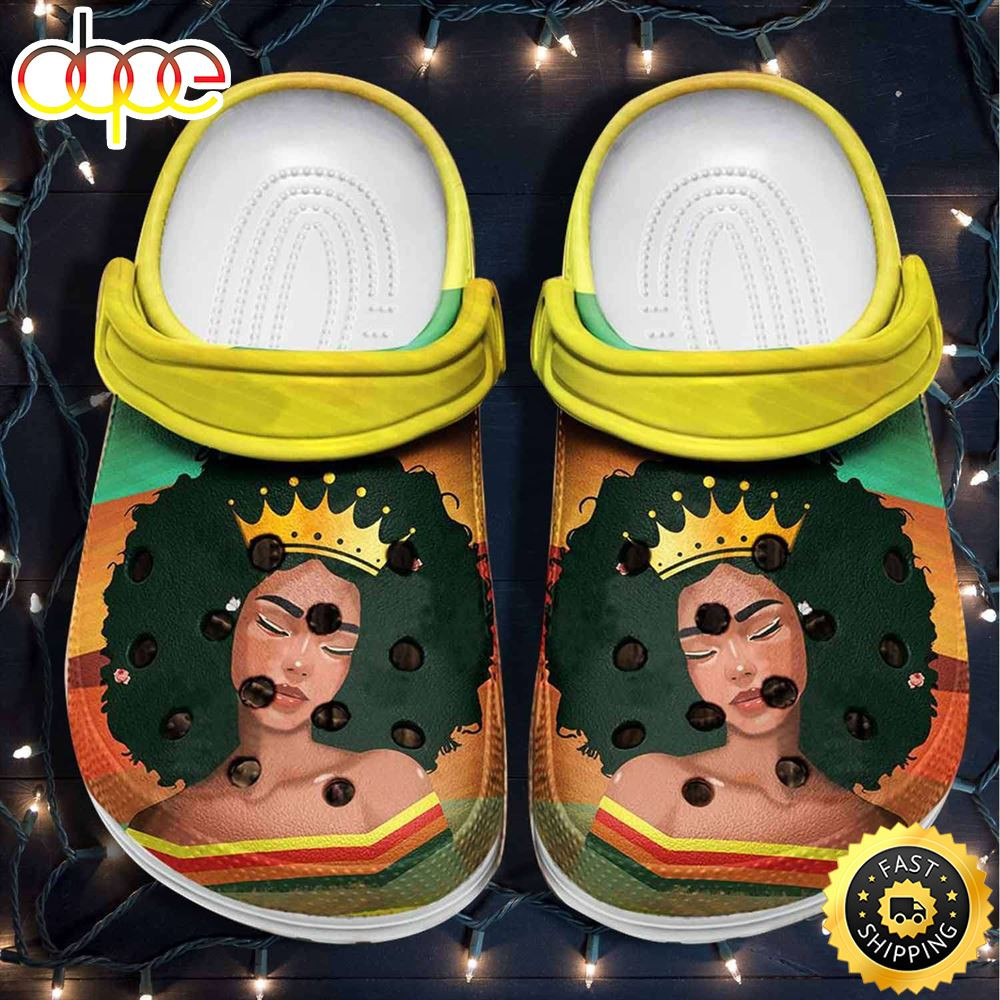 Beautiful Black Queen Africa Culture Black Hair Crocs Crocband Clog Shoes.jpg