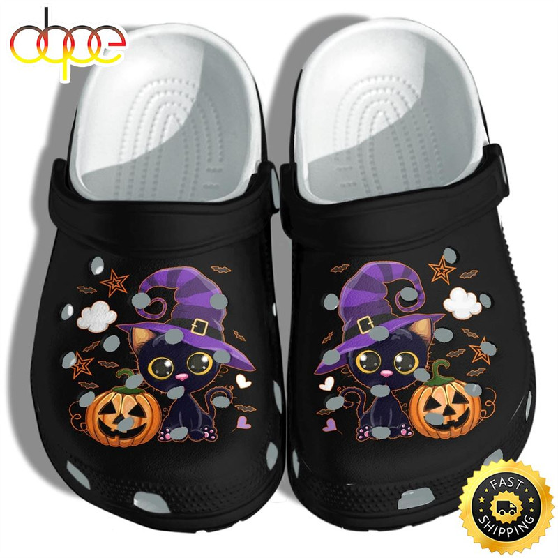 Black Cat And Pumpkin Halloween Shoes Clog Crocs Birthday Gift For Boy Girl.jpg