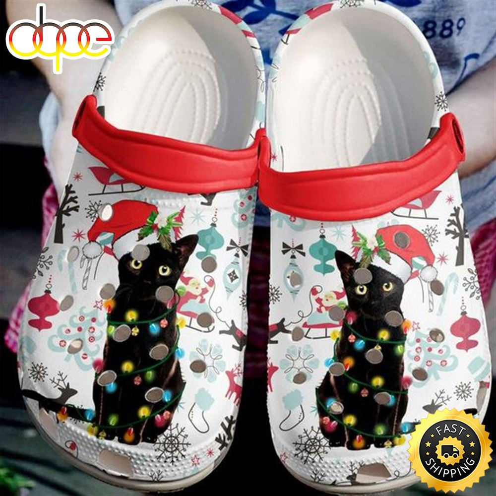 Black Cat Santa Hat Christmas Pattern Crocs Crocband Clog Shoes.jpg