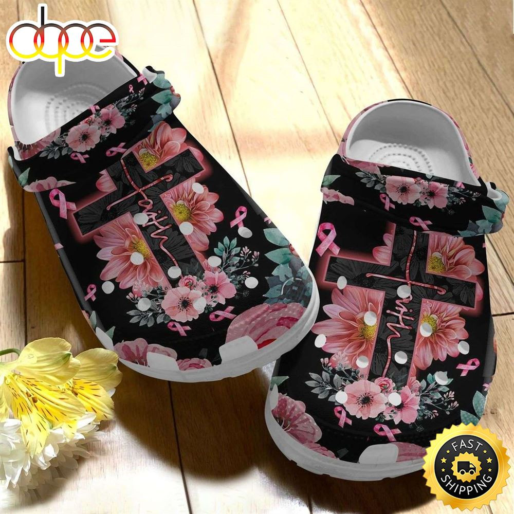 Breast Cancer Awareness Christian Cross Faith Crocs Crocband Clog Shoes.jpg