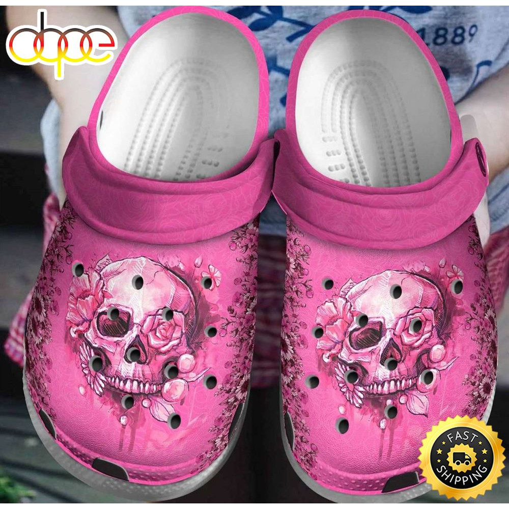 Breast Cancer Awareness Pink Skull Crocs Crocband Clog Shoes.jpg