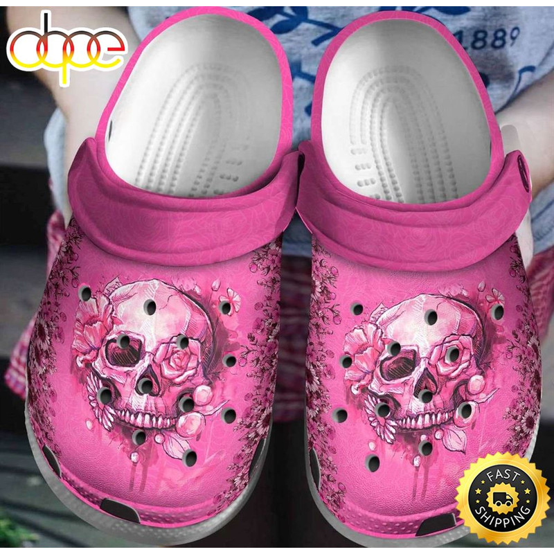 Breast Cancer Awareness Pink Skull Crocs Crocband Clog Shoes.jpg
