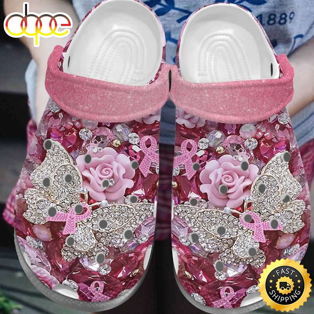 Breast Cancer Butterfly Rose Crocs Crocband Clog Shoes.jpg