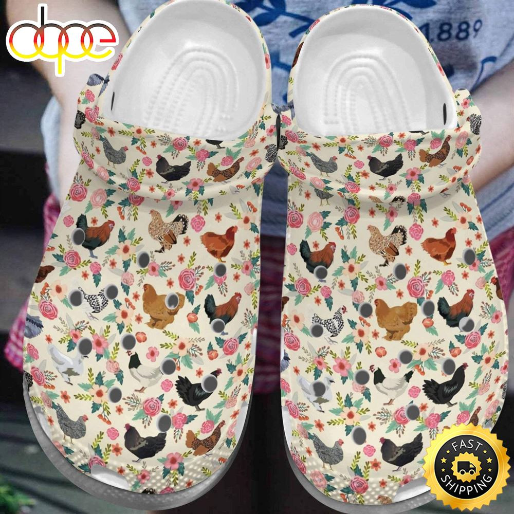 Chicken Flower Chicken Farm Bland Birthday Gifts For Woman Mother Grandma Crocs Clog Shoes.jpg