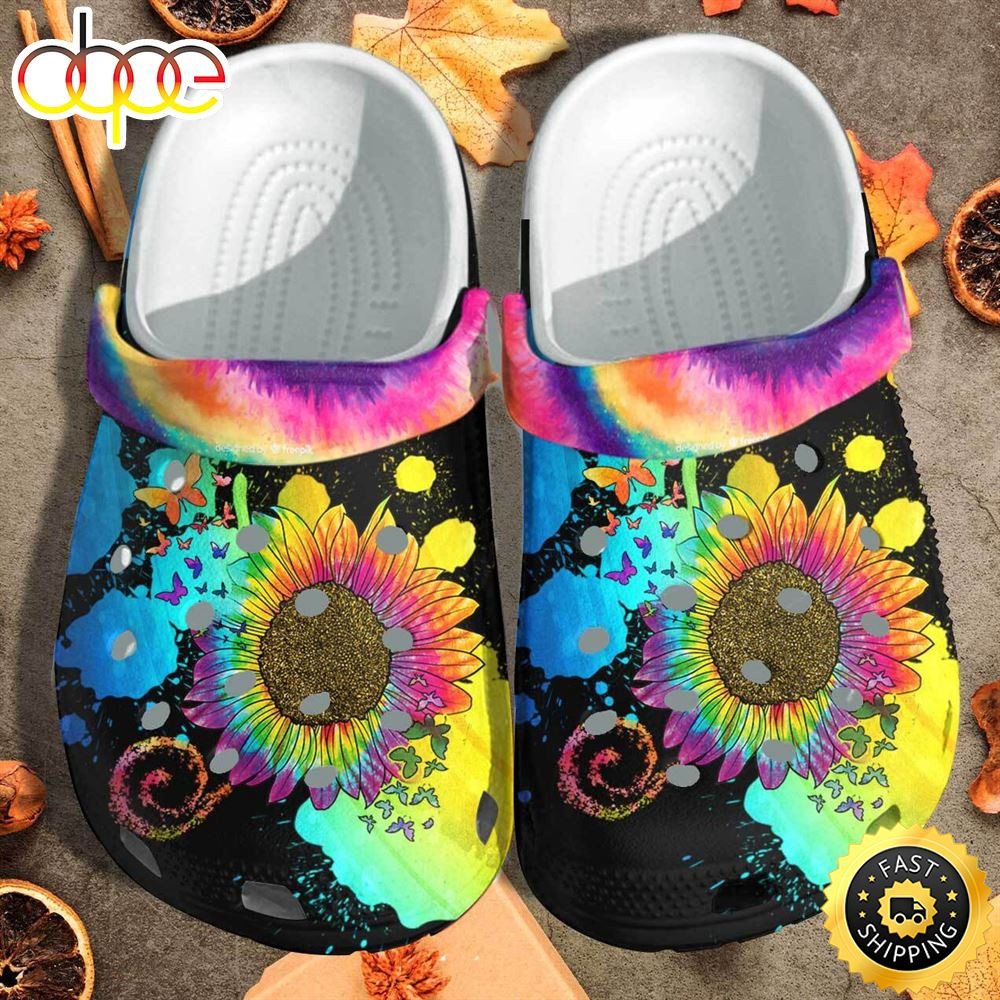 Colorful Sunflower Hippie Butterfly Custom Clog Shoess Shoes Clogs.jpg