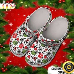custom name black & white the grinch christmas gift crocs classic clog shoes