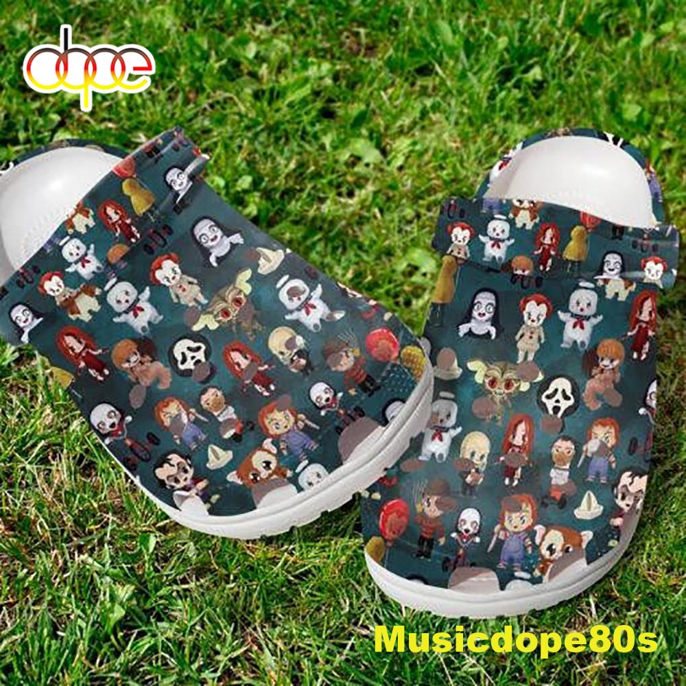 Cute Horror Movie Characters Michael Myers Freddy Krueger Pennywise Chibi Crocs Crocband Clogs, Comfy Footwear, Shoes 2.jpg
