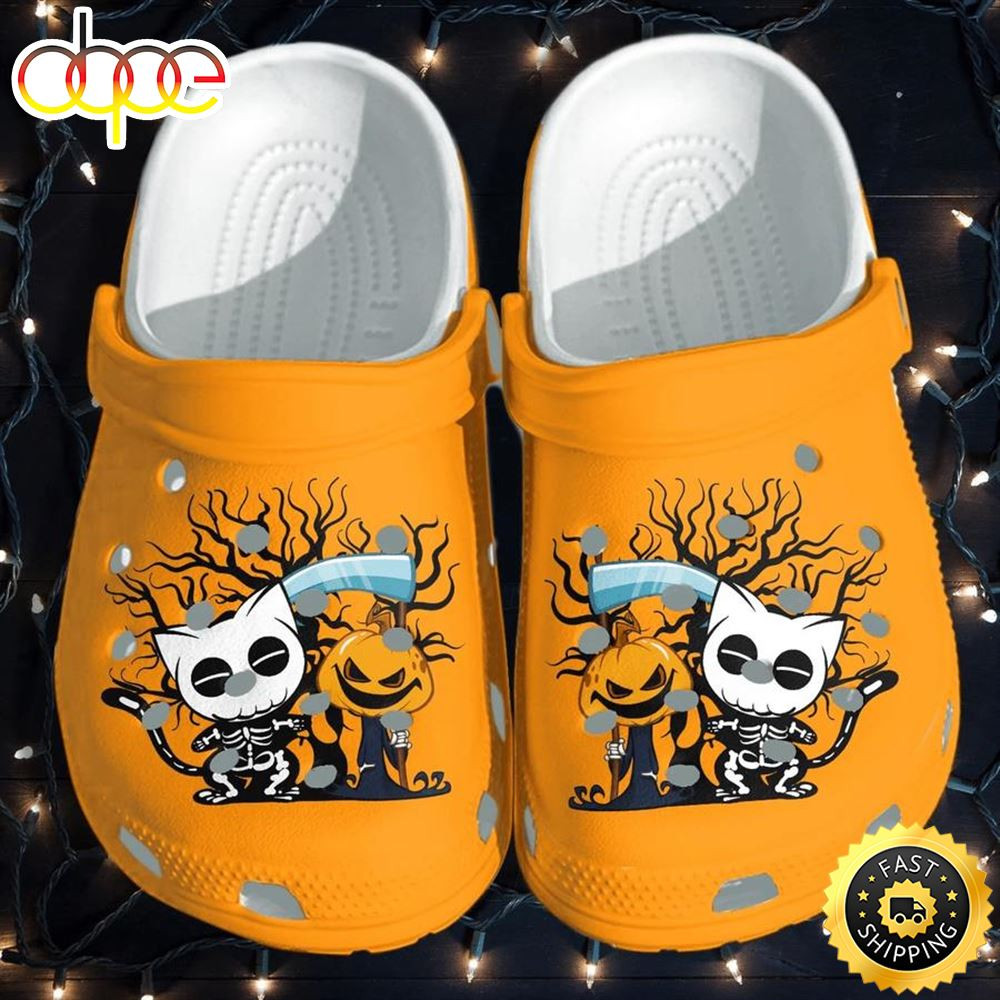 Cute Skull Cat Witch Pumpkin Crocs Shoes Clog.jpg