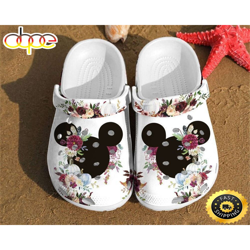 Disney Mickey Ears Watercolor Floral Minnie Art Mouse Anniversary Gifts Clog Shoes.jpg