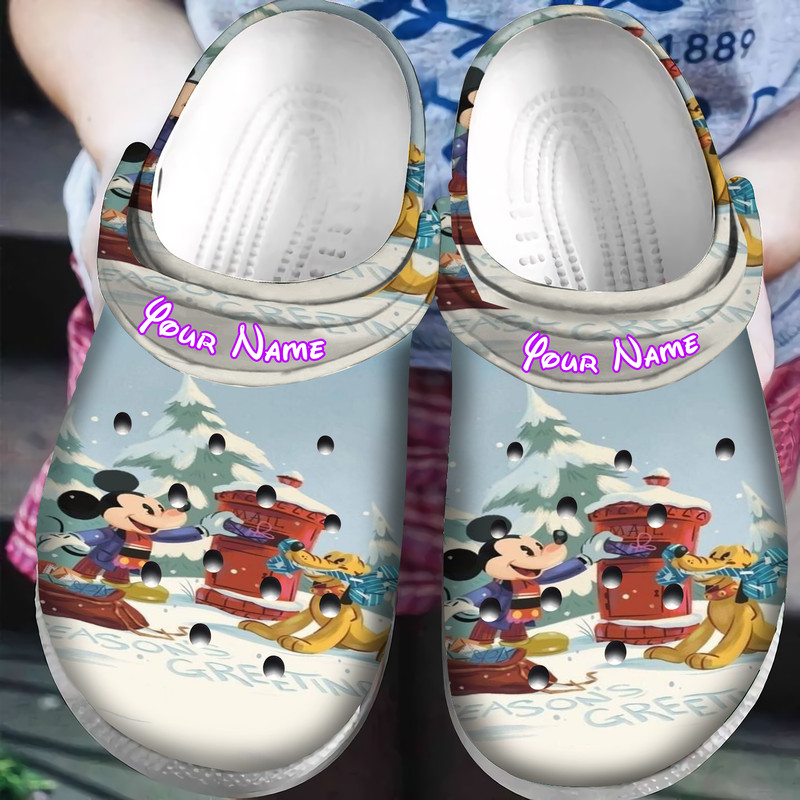 Disney Mickey Mouse Christmas Mickey And Pluto Blue Personalized Name Crocs Clogs Shoes.jpg