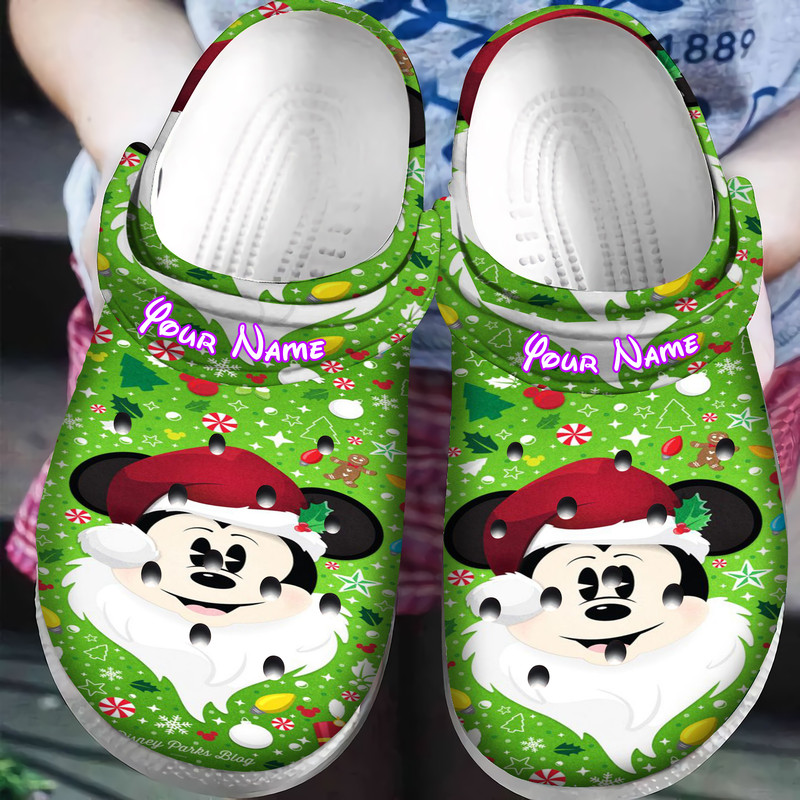 Disney Mickey Mouse Christmas Mickey Green Personalized Name Crocs Clogs Shoes.jpg