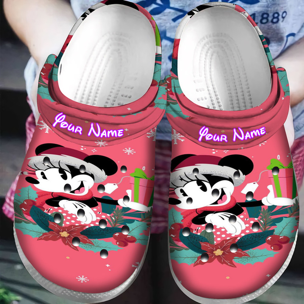 Disney Mickey Mouse Christmas Minnie Gift Pink Personalized Name Crocs Clogs Shoes Comfortable For.jpg