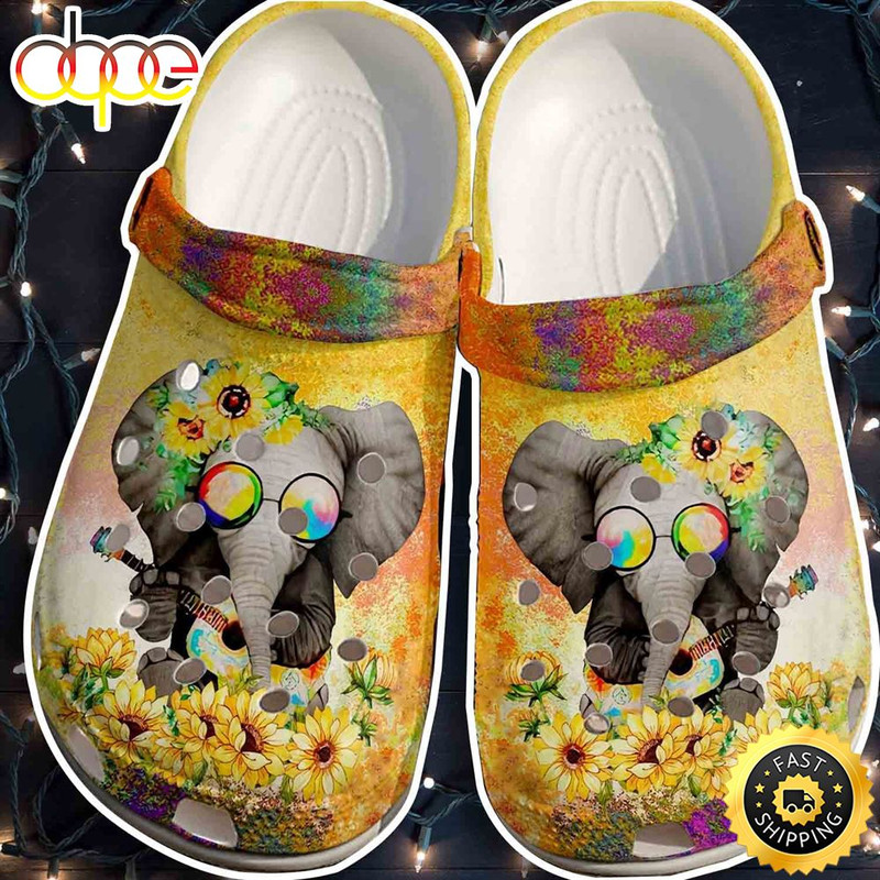 Elephant Hippie Sunflower Outdoor Clog Shoes.jpg
