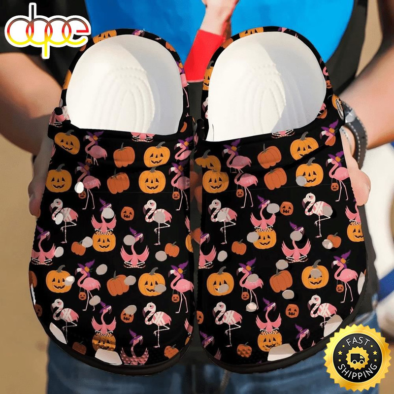 Flamingo Halloween Colorful Funny Day Clogs Lover Rubber Clog Shoes Comfy Footwear.jpg