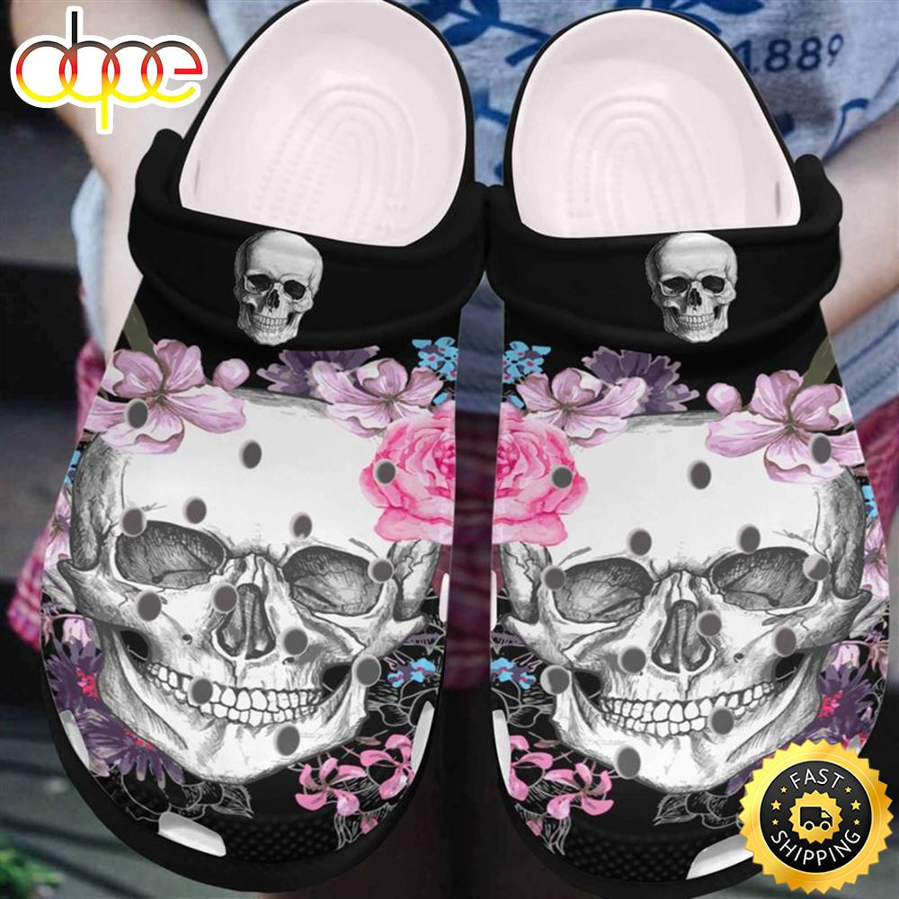 Floral Skull, Skull Classic Clog, Skull Croc,For Mother And Father Crocs Clog Shoes.jpg