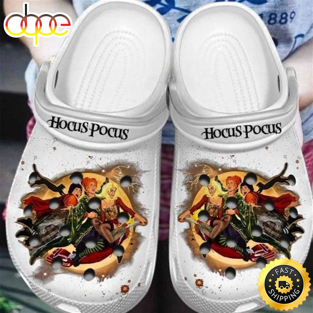 Funny White Hocus Pocus Witches On Broom Halloween Crocs.jpg