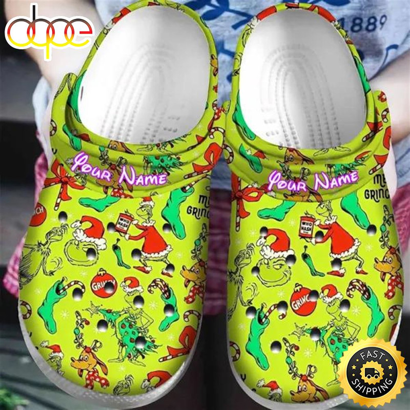 Grinch Christmas Personalized Name Crocs Clogs Shoes Comfortable For Mens.jpg