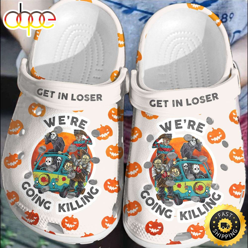 Halloween Pumkin Get In Loser Killing Characters On Hippie Van Crocband Clogs.jpg