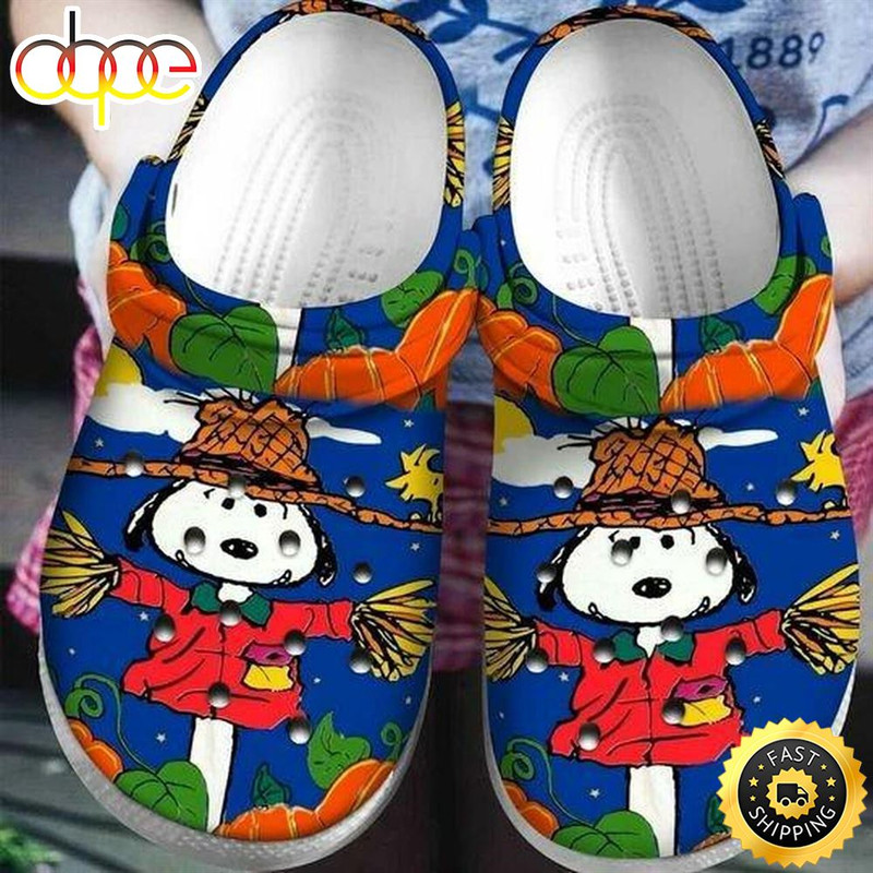 Halloween Snoopy Pumpkin Navy Crocs Crocband Clog Comfortable Water Shoes.jpg