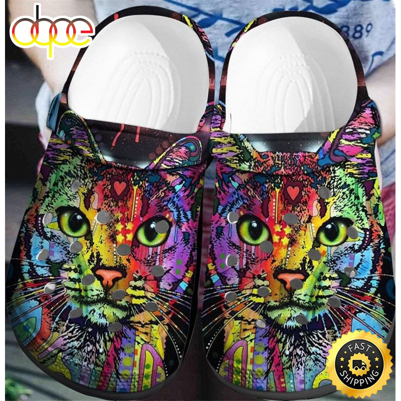 Hippie Colorful Cat Custom Crocs Shoes Clogs Shoes.jpg