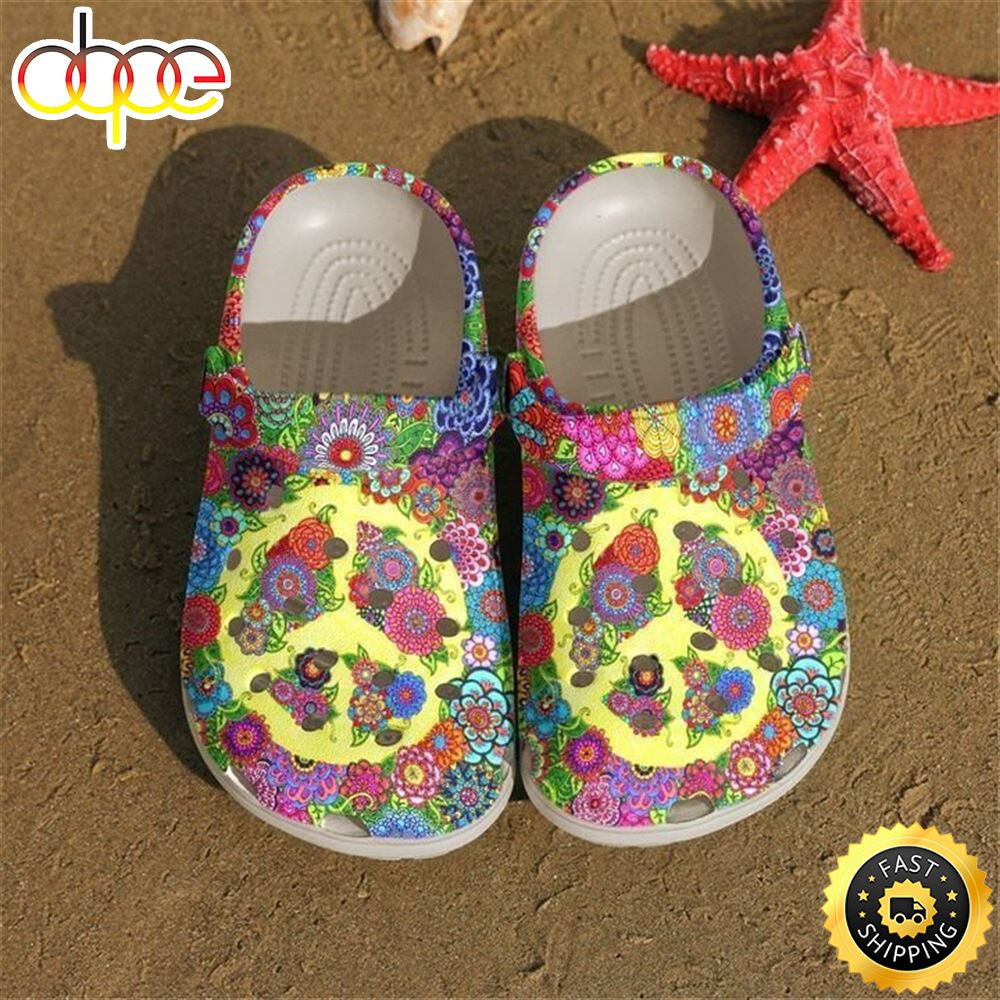 Hippie Floral Sign Crocs Clog Shoes.jpg