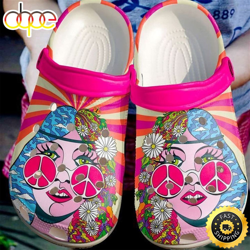 Hippie Lady Pink Crocs Clog Shoes.jpg