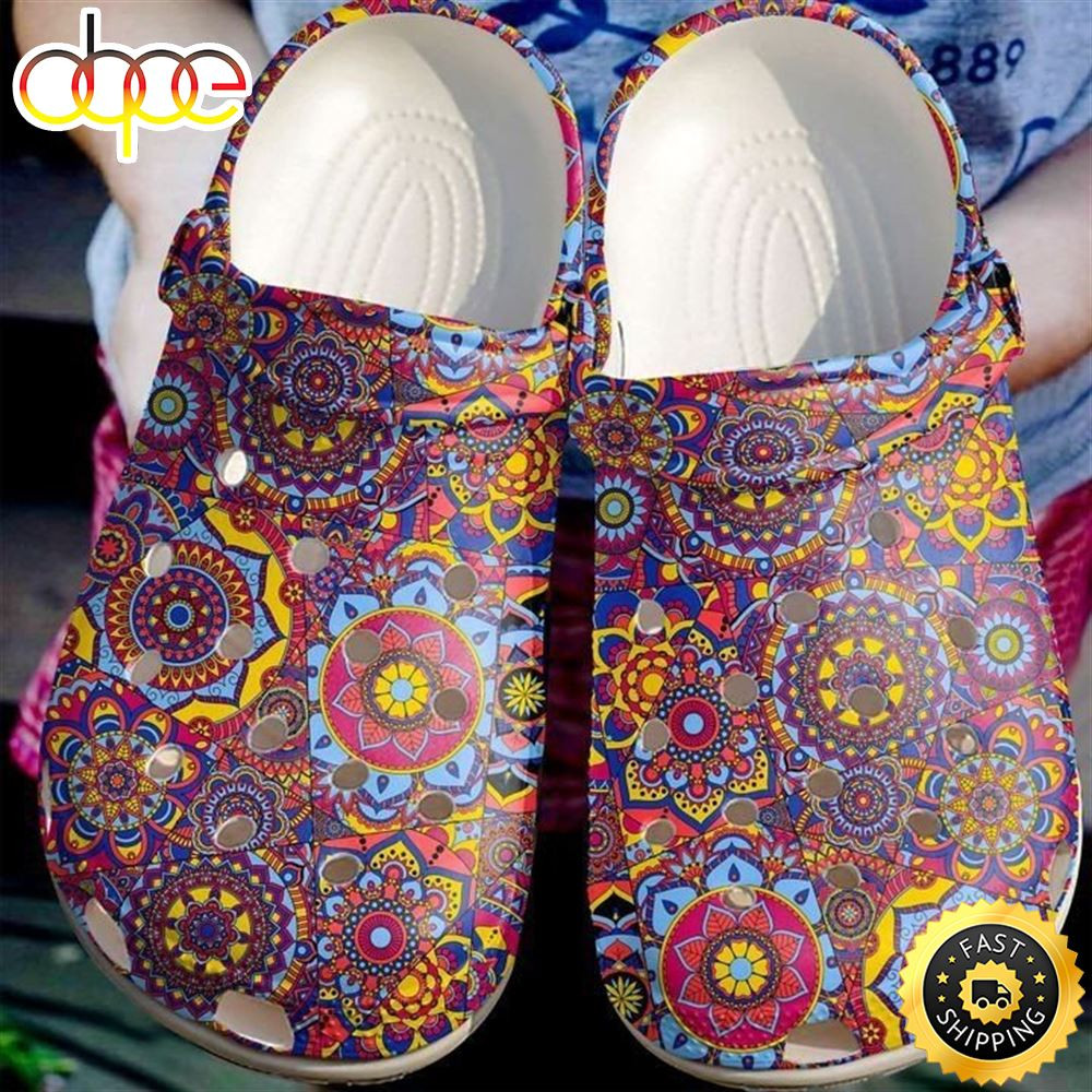 Hippie Quilted Colorful Crocs Clog Shoes.jpg