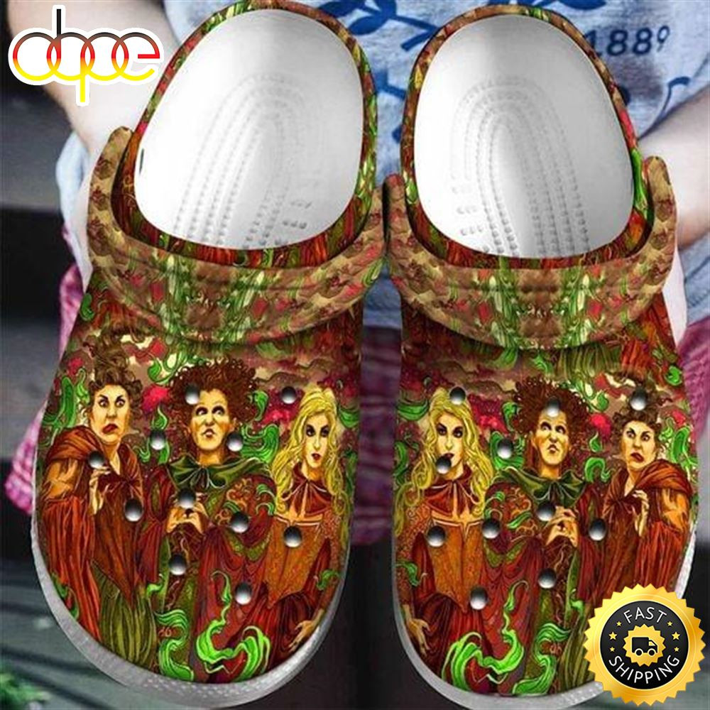 Hocus Pocus Disney Characters Pattern Crocs Classic Clogs Shoes In Brown & Green.jpg