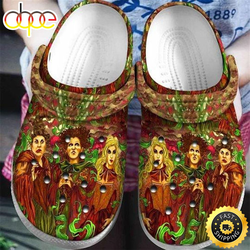 Hocus Pocus Disney Characters Pattern Crocs Classic Clogs Shoes In Brown & Green.jpg