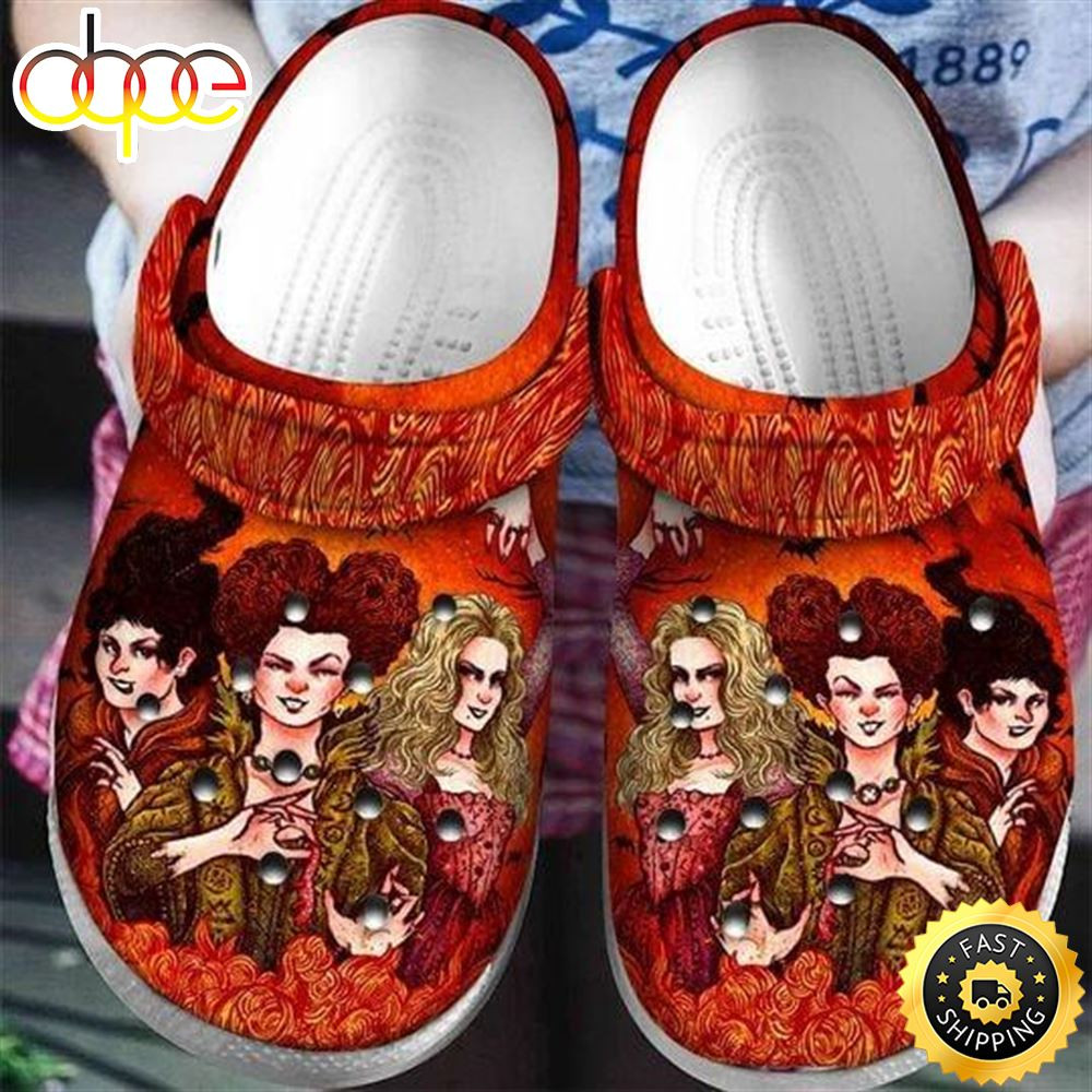 Hocus Pocus Disney Characters Pattern Crocs Classic Clogs Shoes In Orange.jpg