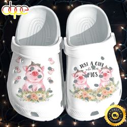 just a girl loves pig flowers mothers day birthday for pig lovers crocs clog shoes