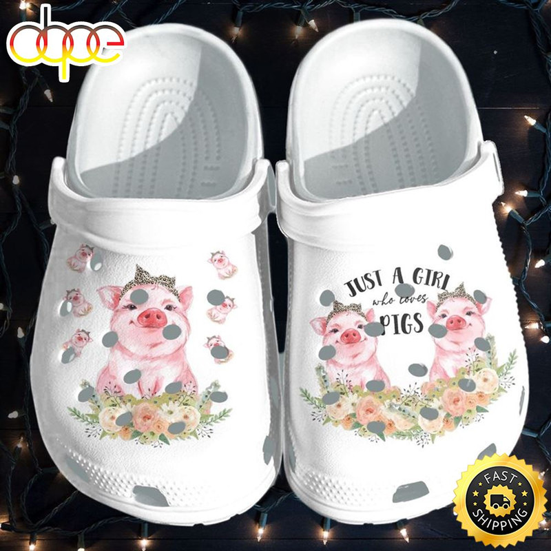 Just A Girl Loves Pig Flowers Mother's Day Birthday For Pig Lovers Crocs Clog Shoes.jpg