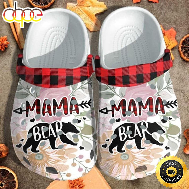 Mama Be@R Flower Happy Mother's Day Red Plaid Croc Mother Mom Birthday Crocs Clog Shoes.jpg
