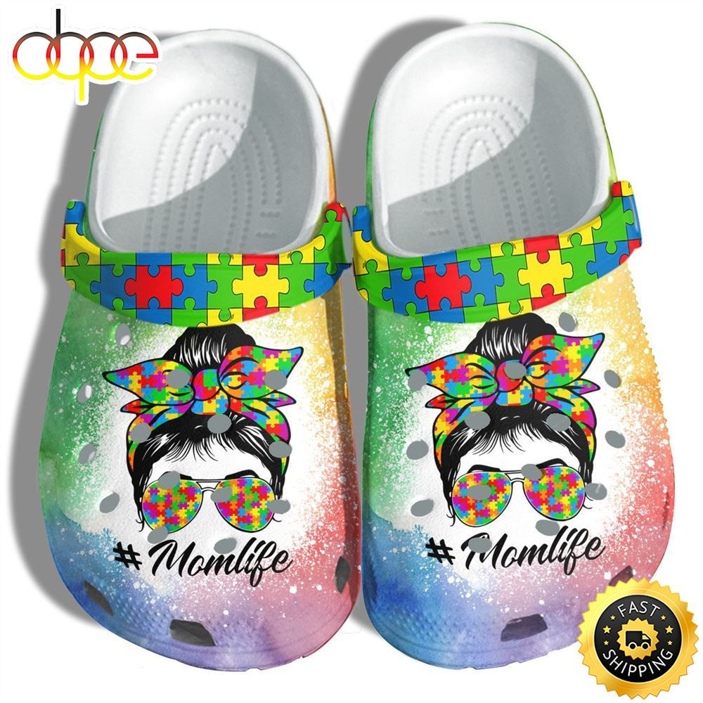 Mom Life With Puzzle Autism Awareness Clogs Crocs Shoes Gifts.jpg