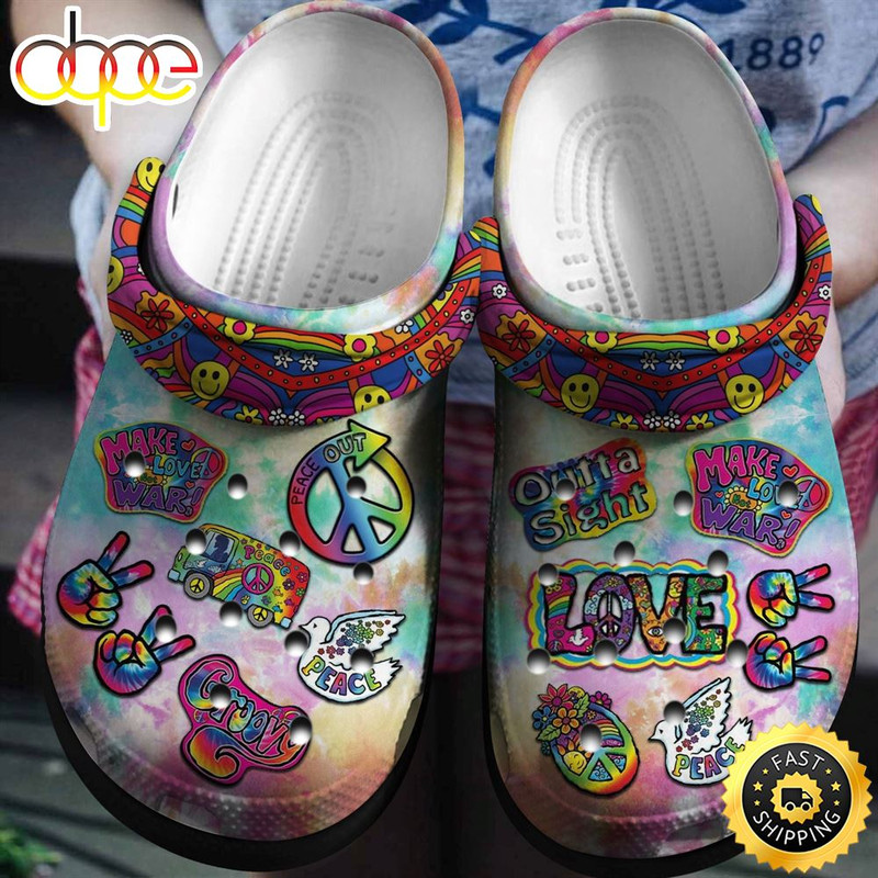 Peace Out Hippie Make Love War Crocs Clogs Birthday Gift.jpg