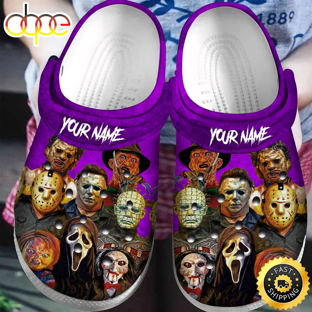 Personalized Horror Movies Halloween Crocs Classic Clogs Shoes Purple.jpg