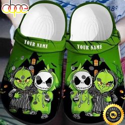 personalized name baby grinch and jack skellington christmas crocs crocband shoes