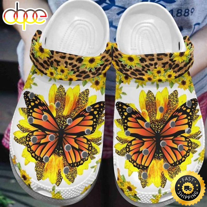 Pretty Sunflower Butterfly Croc Shoes For Mother Day Sunflower Breas Meaningful Crocs Clog Shoes.jpg